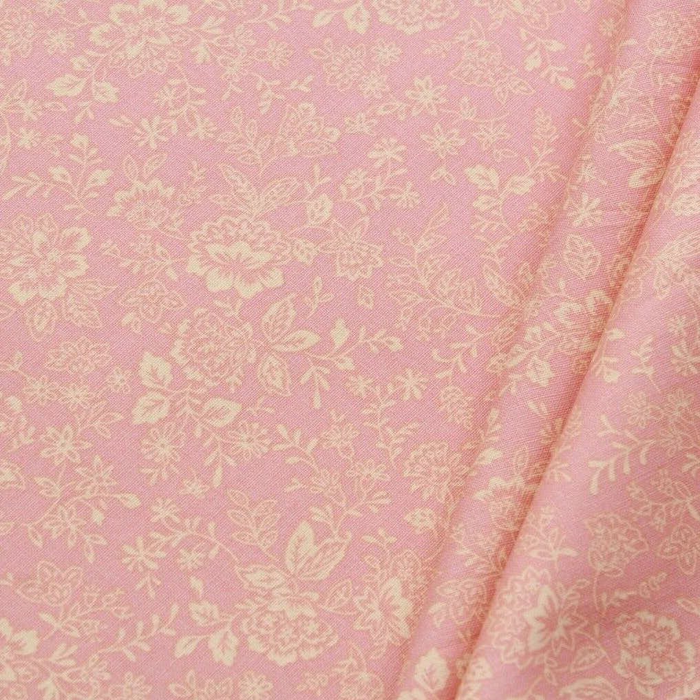 Pink Floral Leaves/Vines Print Pastels, 100% Premium Quilting Cotton Fabric, 44" Wide (111cm), 140GSM