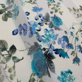 Roses Blue Floral Printed Satin Stripe