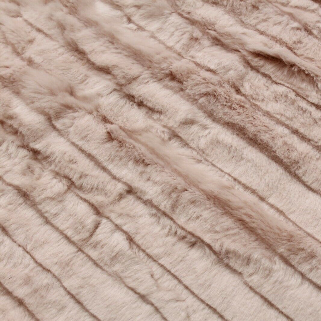 Faux Fur Beige Stripe Super Soft High Pile Ribbed Stripe 63" Wide